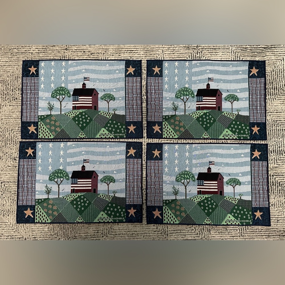 Vintage Warren Kimble “America The Beautiful Schoolhouse” Placemats –‎ Set of 4